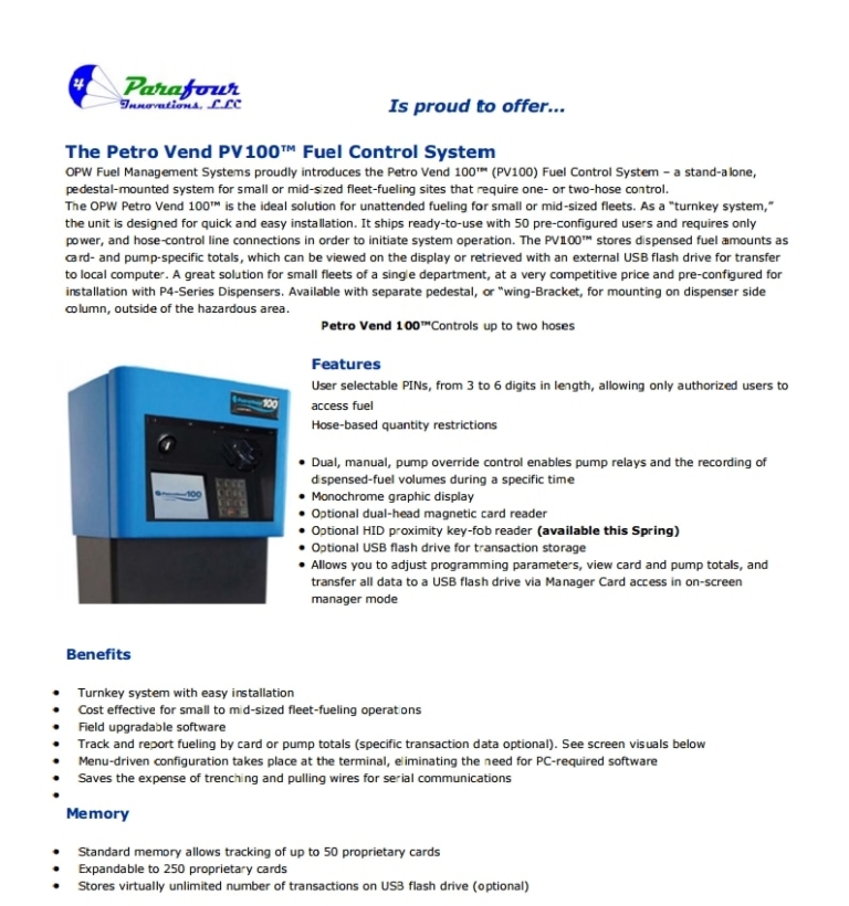 Petro Vend PV 100 LPG Dispensing Systems